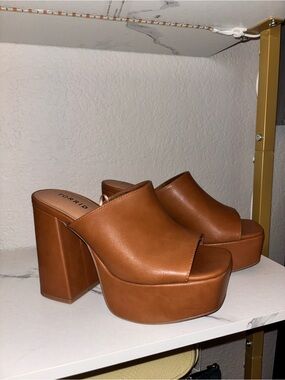 torrid Tan Faux-Leather Platform Mule Heels